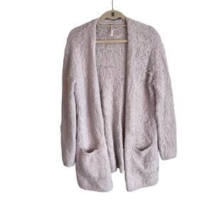 FREE PEOPLE Long Cardigan S Petite Synthetic Fur Long Sleeves Open Front Gray